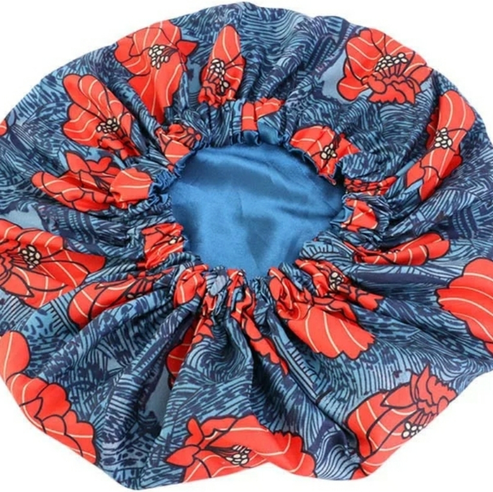 Satin and African print hair bonnets